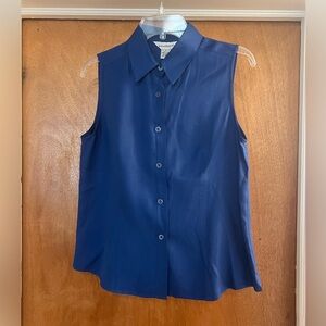 Vintage Jessica Lauren Women’s Blue Sleeveless Button Down 100% Silk Shirt